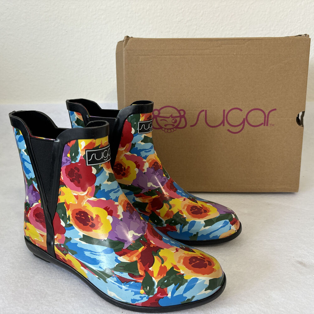 Rain Boots Womens Muti Color Floral Ankle Booties Waterproof Size 7‎ M - Picture 2 of 7